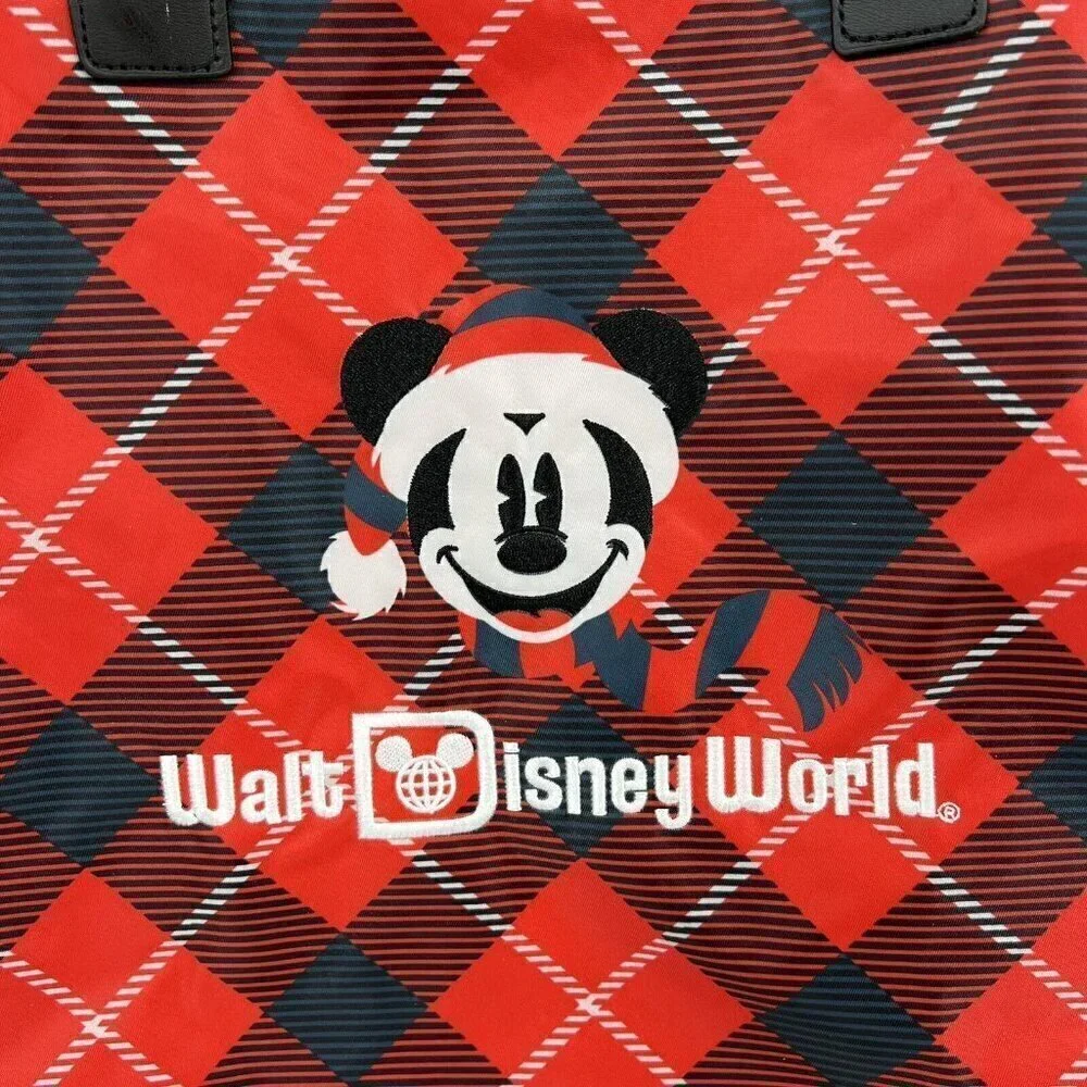 Disney Parks Plaid Mickey Christmas Tote Reusable 50th Anniversary EUC
